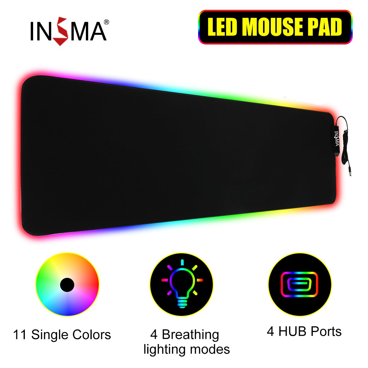 Gaming Mouse Pad RGB With 1/4 HUB USB Ports Oversized Glowing LED Illuminated Large Gamer Mousepads Desk Mat