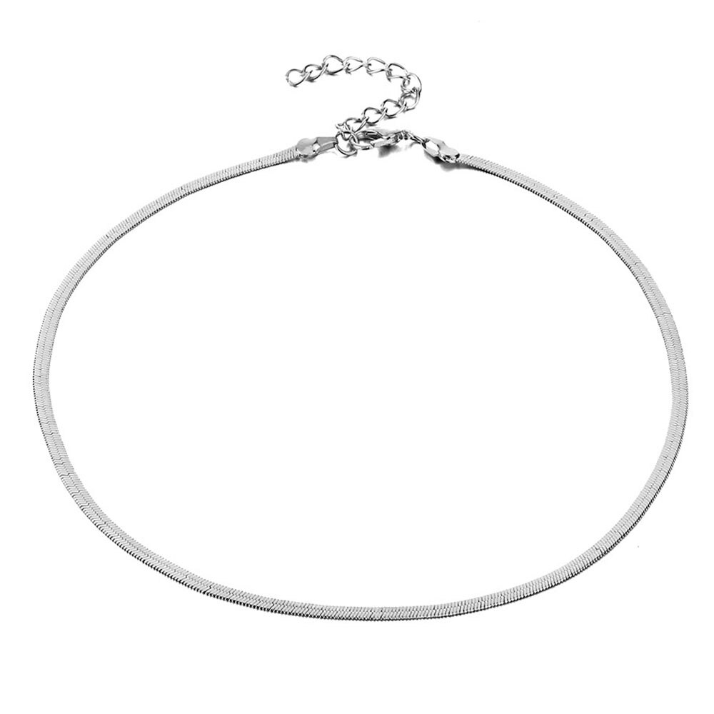 Daxi nova moda gargantilhas do punk colares para as mulheres lantejoulas simples lâmina plana colar de cobra colar de ouro prata cor jóias: ZL0000090-2