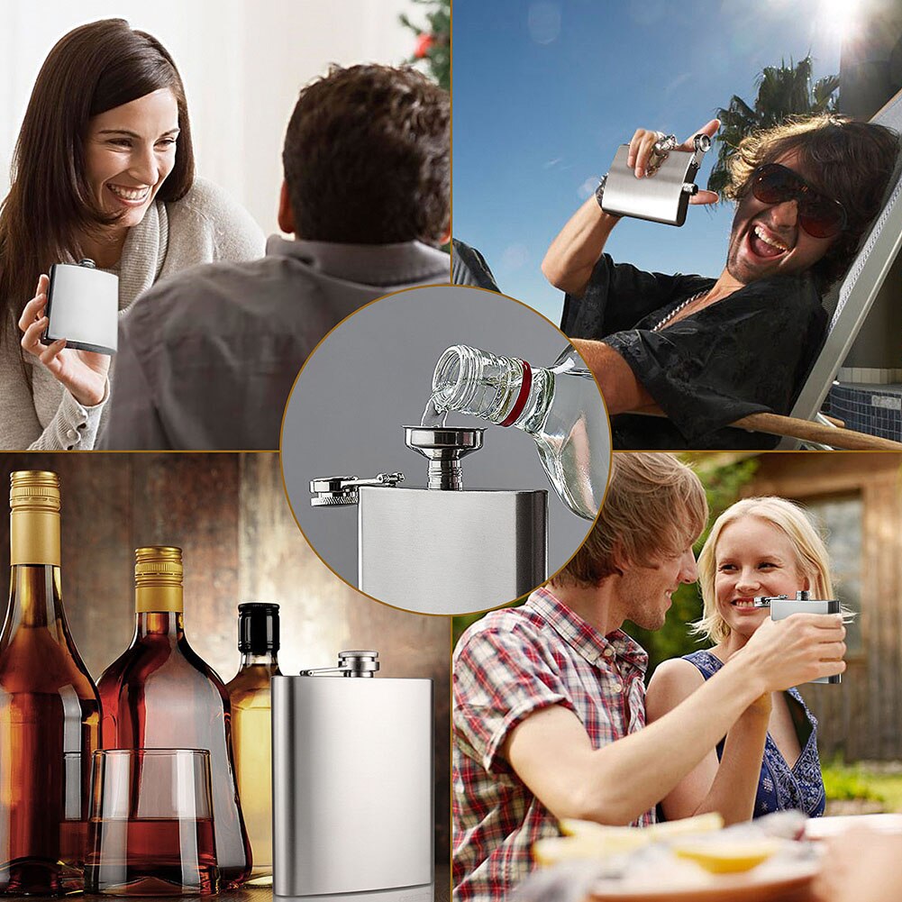 Flacon en acier inoxydable avec entonnoir, pour whisky de liqueur, bouteille d'alcool Portable 4 5 6 7 8 9 10 18 OZ