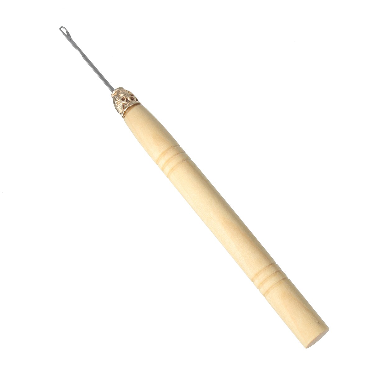 1pc Wooden Handle Crochet Hook Threader Pulling Needle For Linking Micro Rings/Loop Needle Hair Extension Tool Braiding Wig Tool