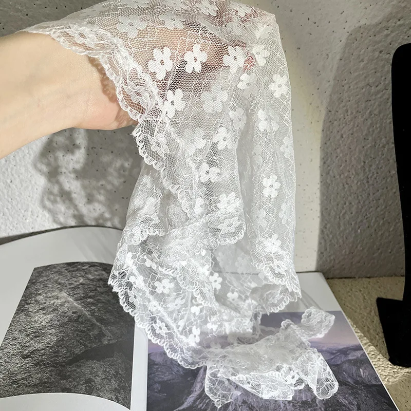 Retro Kant Bandana Hoofdband Print Haar Sjaal Bohemen Driehoek Hoofddoek Witte Haarbanden voor Dames Meisje Mode Zoete Hoofddoek