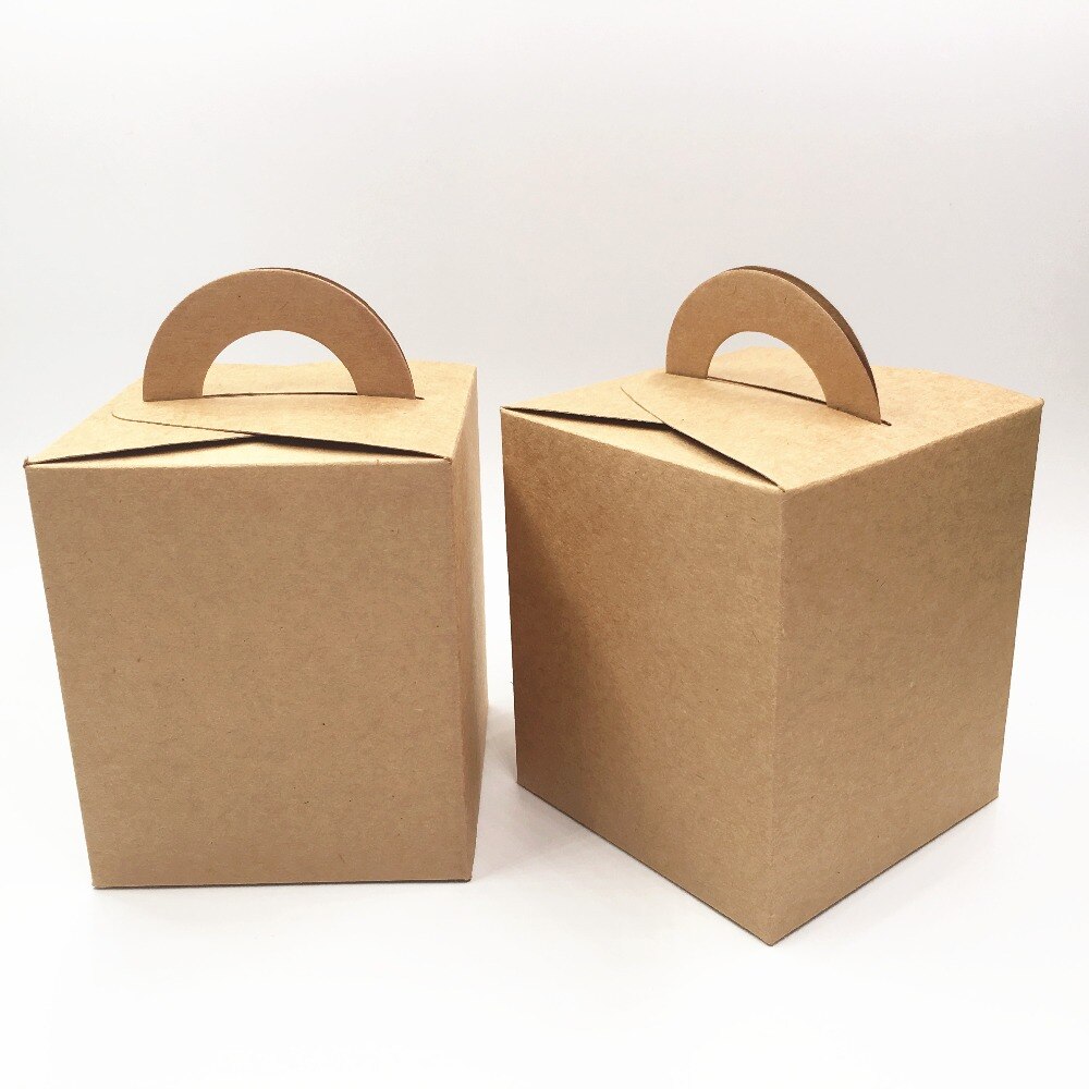 12 pcs 9.5*9.5*11 cm kraft paper DIY cake/candy/cookie packaging box carton portable paepr box with handle