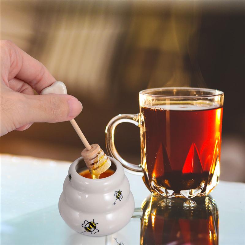 2Pcs Ceramic Honey Pot Honey Jar With Dipper And Lid Kitchen Syrup Container Storage Pot Dispenser Kitchen Accessories