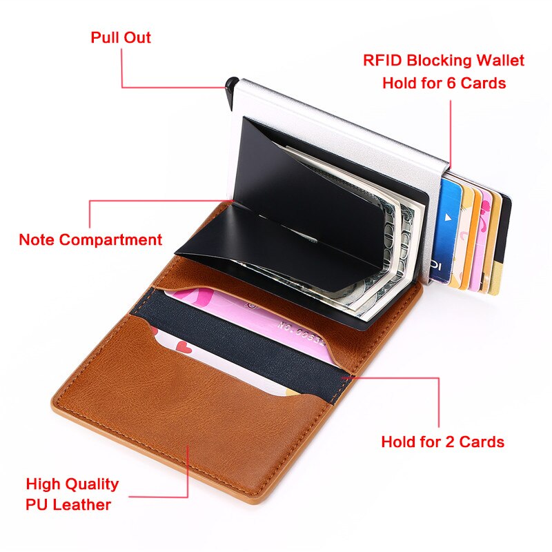 Bycobecy menn og kvinner smart lommebok mini lommebok sikkerhet rfid holder pop-up clutch kortholder aluminiumsboks kredittkortholder