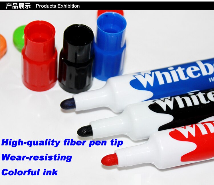 12 Stk/partij Snel gedroogd Droge Wissen Marker Whiteboard Marker Pen rood & blauw & zwart BBB00018