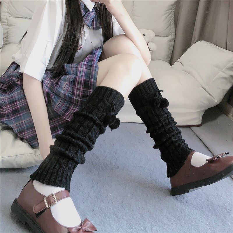 Herfst Winter Leggings Voor Vrouwen Lolita Koreaanse Streep Trekkoord Lint Boog Been Warmer Japanse Gebreide Knie Sokken: 4