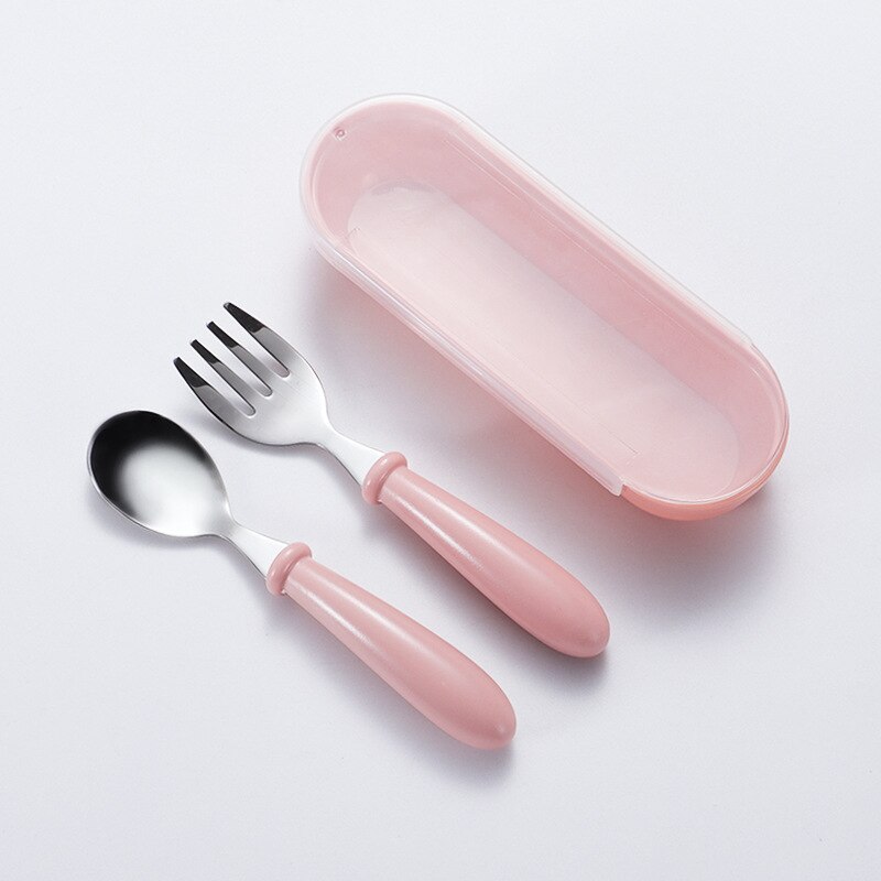 Kinderen Bestek Bestekset Rvs Kinderen Lepel En Vork Kids Servies Set Met Stroage Case Kinderen Draagbare: pink spoon fork box