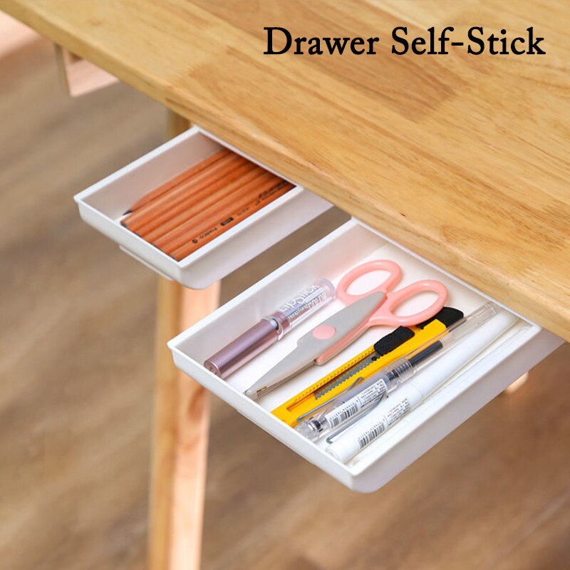 Hiding & Secret Space Drawer Self-Stick Home Office Tray Under Desk Drawer Organizer Table Storage Hidden Organizer Boxes Stand