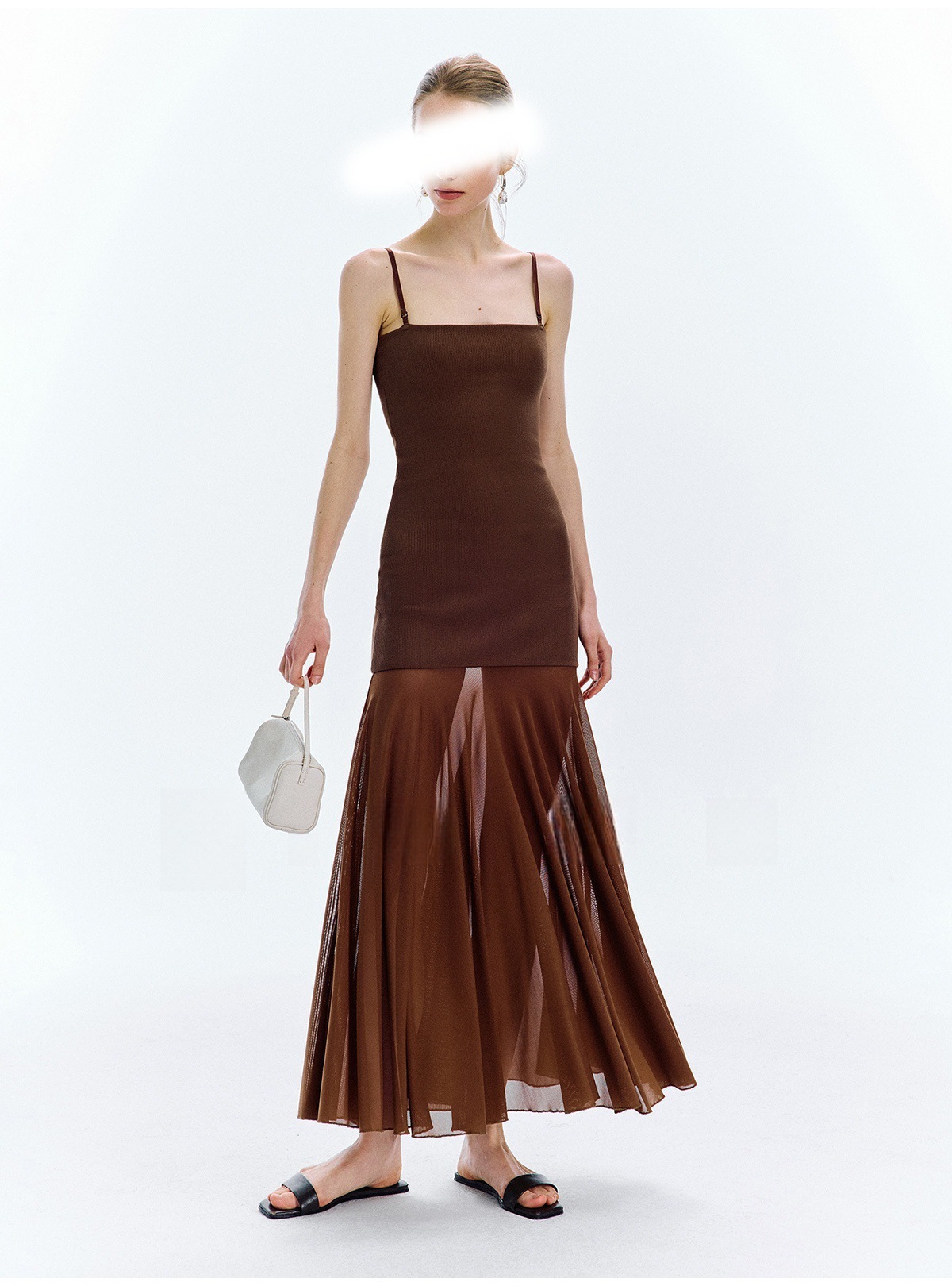 2025 Sommer lang Rock Hosenträger Kleid Pro abnehmen gerippt Spleißen Gittergewebe Elastizität zwei tragen Gurt Kleid
