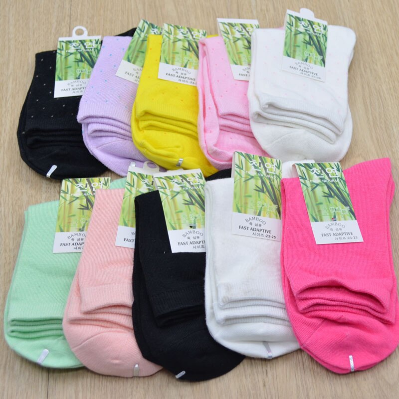 3 Pairs/Lot Women Bamboo Fiber Crew Socks Female Spring Autumn Soft Breathable Solid Candy Color Polka Dot Casual Socks