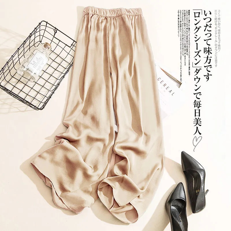 Cupro Wijde Broek Vrouwen Dunne Zomer Casual Broek Koreaanse Versie Van High-Taille Ijs Zijde Acetaat rechte Dweilen Broek: Xxl / Champagne