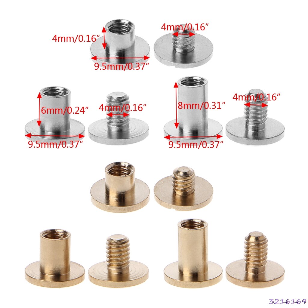 10 Pairs Brass Chicago Screws Posts Belt Button for Leather Bookbinding Crafts