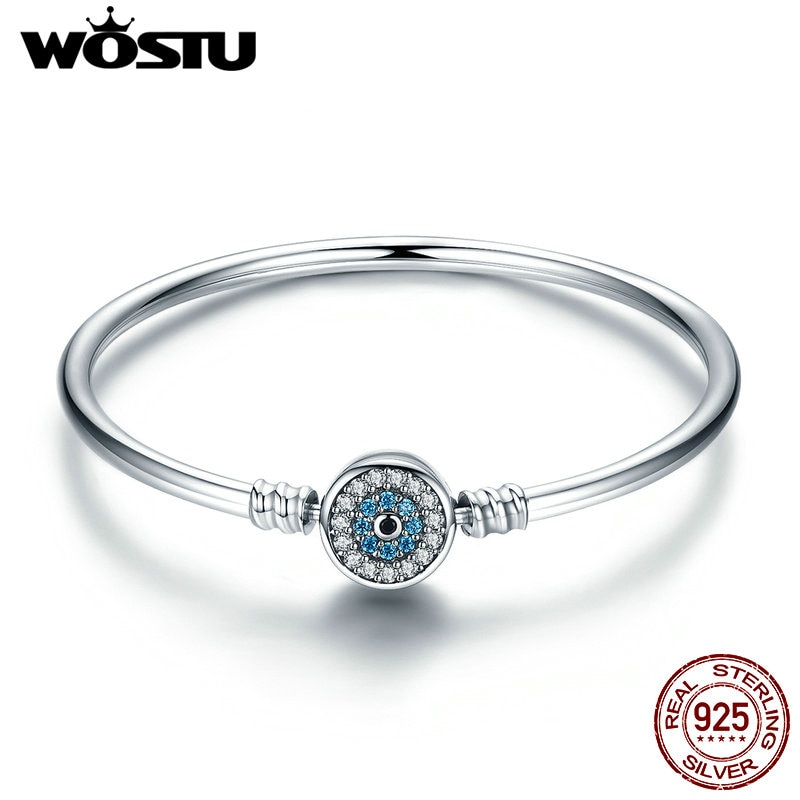 WOSTU 100% 925 Sterling Silver The Eye Of Samsara Bangle For Women Fit DIY Charm Bracelets Jewelry CQB012