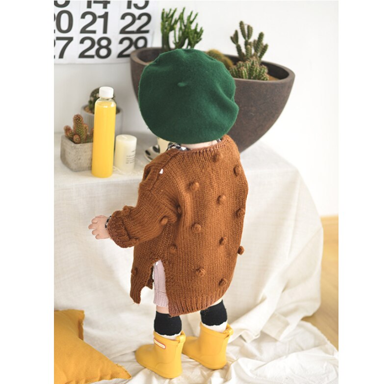 brand Autumn Winter Baby Girl Cardigan Knitted Hair-Ball Sweater Jacket Outwear Clothing Toddler Children Cotton Coat: brown / 18M