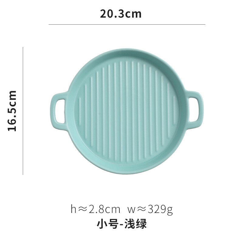 Binaural Baking Dish Round Ceramic Dinner Plates Baking Cake Pans Cheese Baking Dish Tray Dishes Microwave Oven Plate Tableware: 1