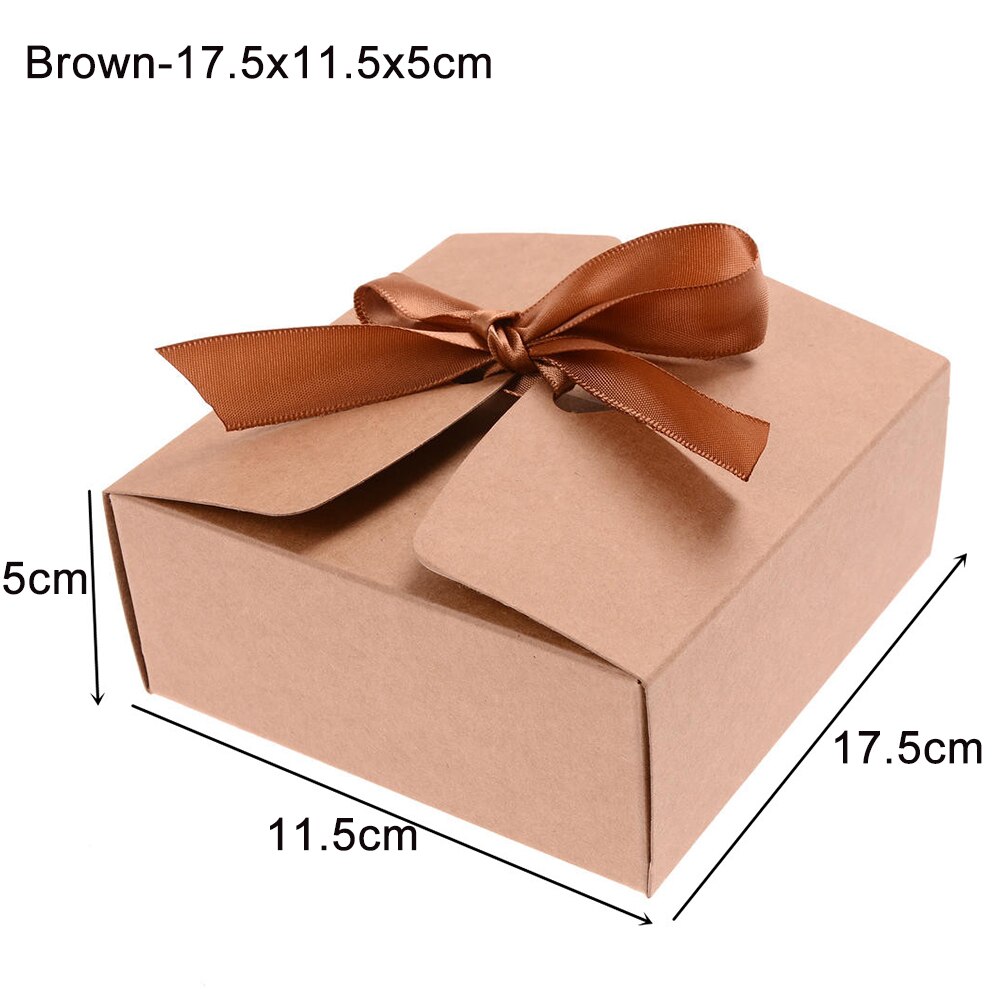 Caja de papel Kraft cuadrada, embalaje de cartón, de San Valentín, cajas de almacenamiento de dulces con cintas: Brown-17.5x11.5x5cm