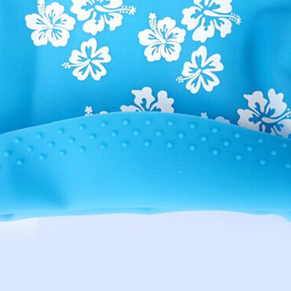 Women Swimming Cap Sports Bathing Pool Hat Elastic Ladies Long Hair Soft Silicone Adults Ear Protection Non Slip Printed: Lake Blue