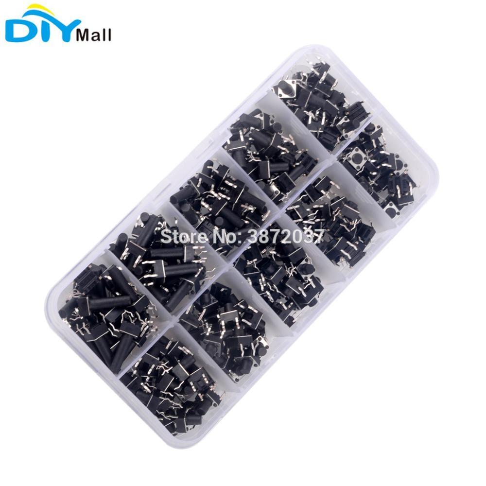 200 stks/set 10 Waarden 6x6mm 10 Size Micro Momentary Breadboard Tact Tactile Drukknop Assortiment Kit met Doos voor Arduino