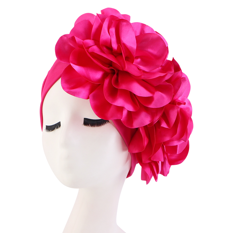 King Flower Turban Women Hair Loss Bonnet Muslim Hat Chemo Cap Hijabs Headscarf Wedding Party Hat Head Wraps Indian Hat Turbante: Rose Red
