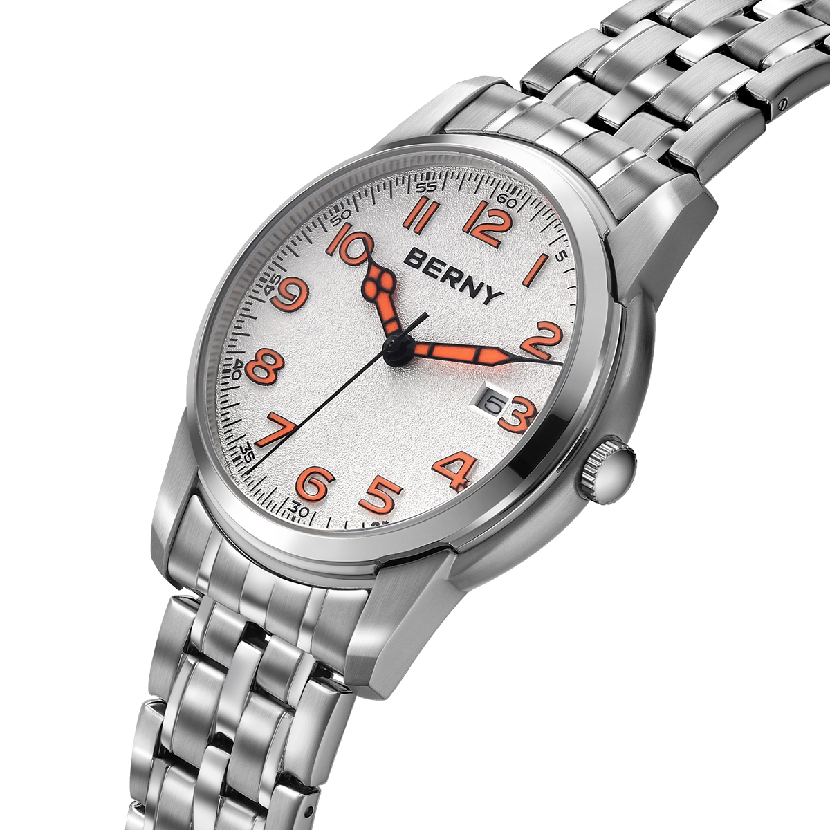 Relojes BERNY para hombre, calendario, fecha, reloj piloto de cuarzo luminoso, S/S, clásica, deportes, fácil lectura, reloj de pulsera para hombre al aire libre