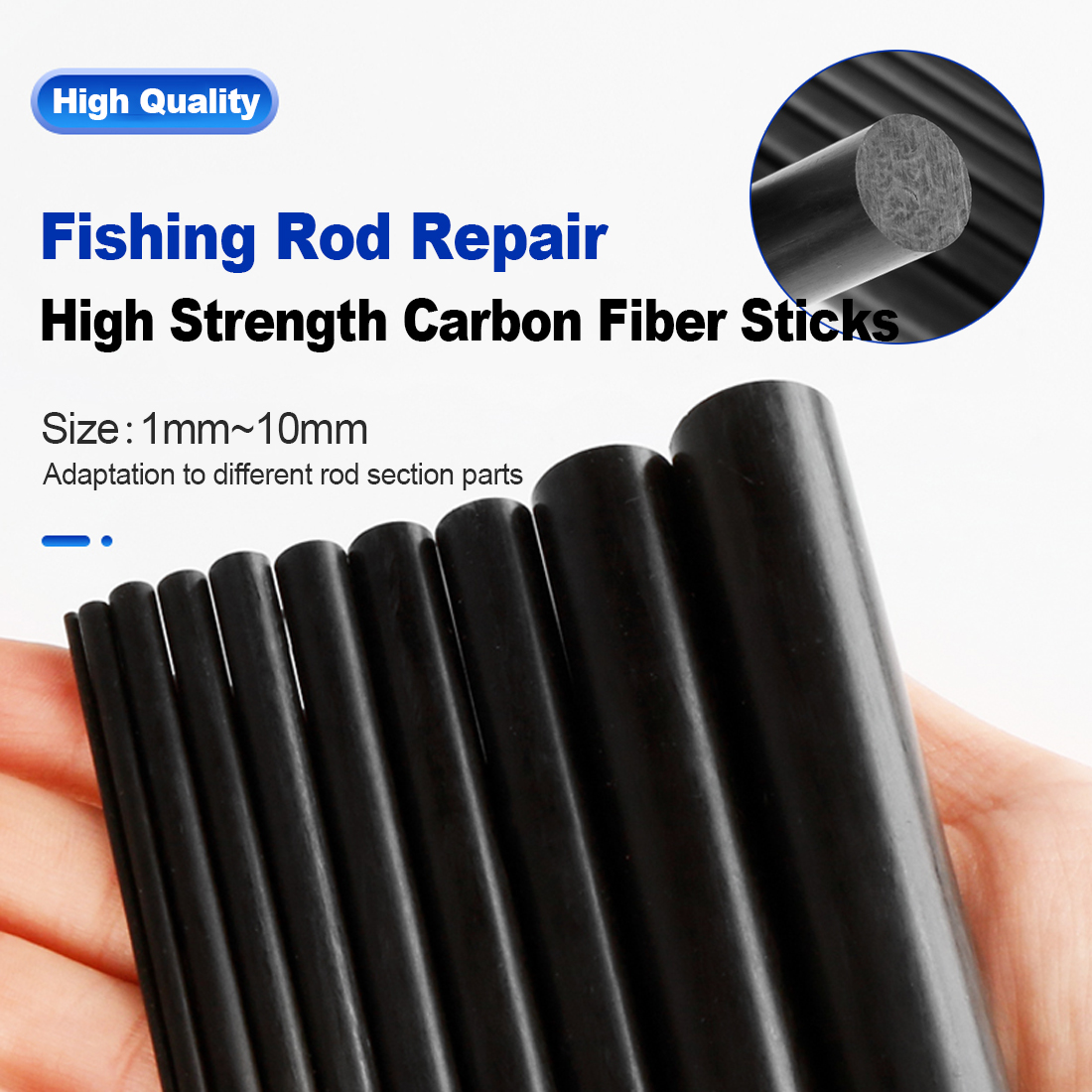 FishTrip-Kit de palos de pesca de fibra de carbono para reparación de cañas, alta resistencia, 1mm ~ 10mm x 10cm, para reparación de cañas de pescar rotas