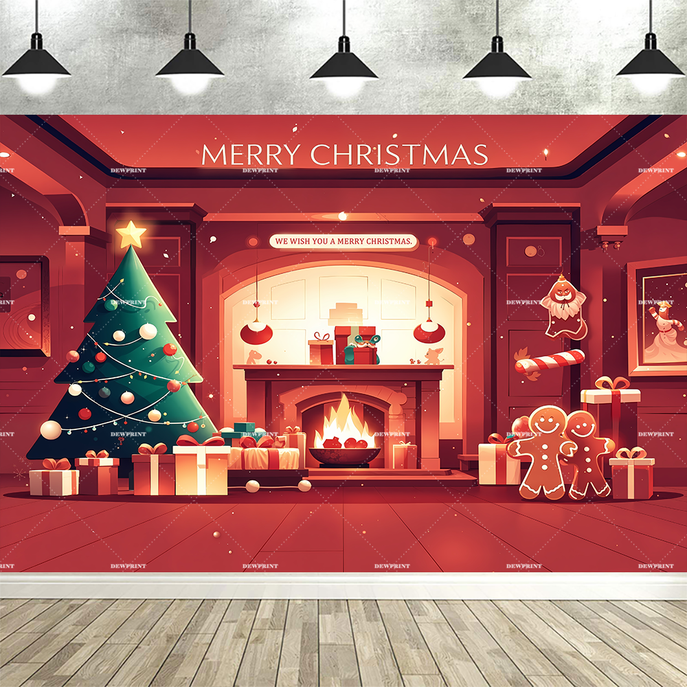 Natal pano de fundo vermelho para fotografia bola de natal presentes sino pinheiro verde neve rústica ano novo festa de família decoração fundo: Luz Marrom / 150 * 150