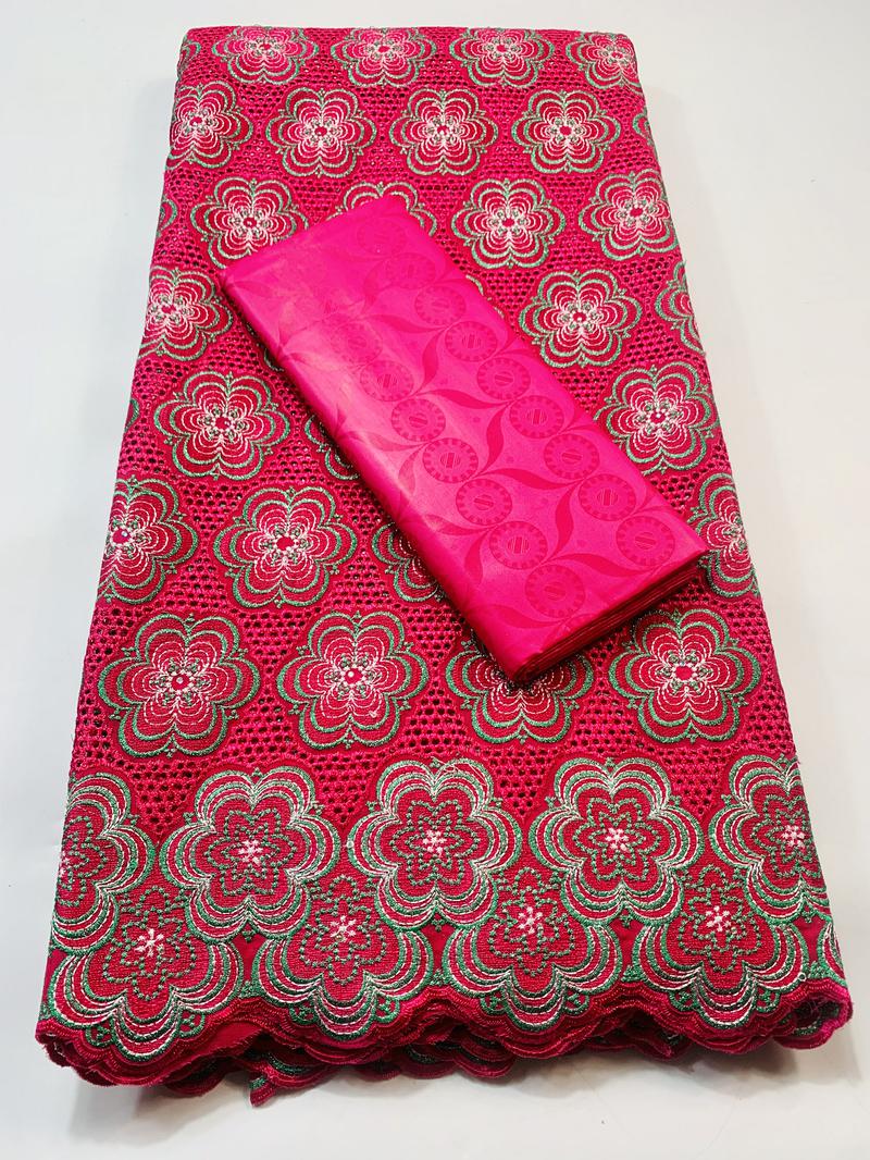 Cavia Bazin Rihce Brode Stof Met 100% Katoen Zwitserse Kant Stof Femme Gewaad Bazin Riche Brode Stof 2.5 + 2.5 yards/Set YKM023: AS PIC3