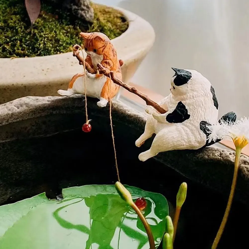 Figuritas de decoración de Acuario, 10 estilos, Mini lindo gato de pesca, accesorios de Acuario, adorno de paisajismo, accesorios de tanque de peces DIY