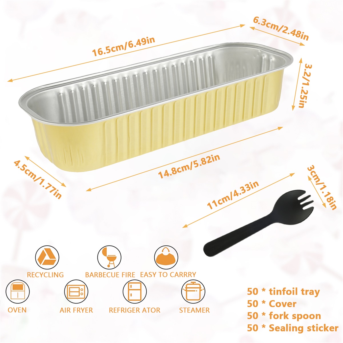 50 Stück Mini-Backformen mit Deckel und Löffel, 6,8 Unzen, rechteckige Backformen aus Aluminiumfolie, wiederverwendbare Mini-Brotbehälter, Muffin-Dosen