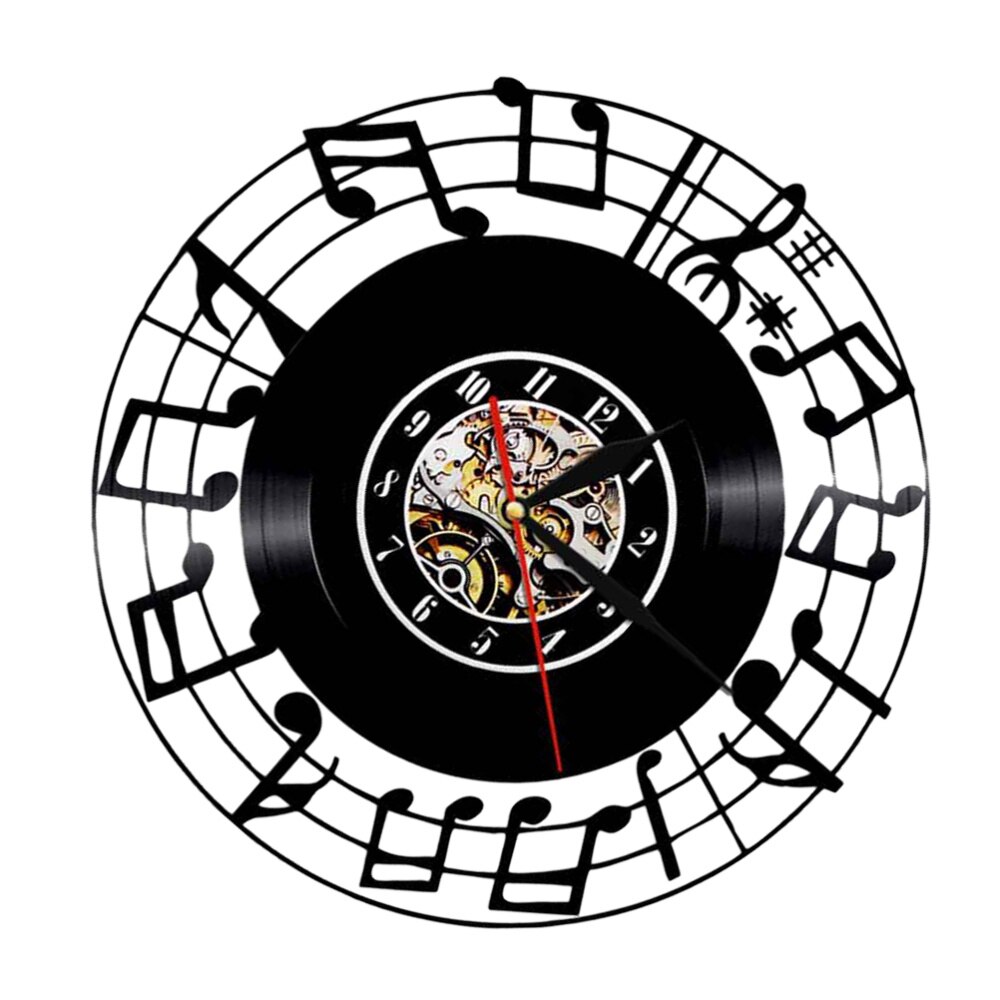Vinyl Record Wall Clock Musical Note Wall Clock Round Wall Clock Decorative Wall Clock (without Lamp Shipment without Battery: Black