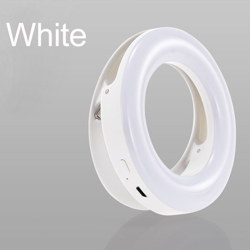 Selfie LED Lamps Selfie Ring Light For iPhone Andriod Supplementary Vlog Ring Light Selfie Fill Light Enhancing USB Charge: White