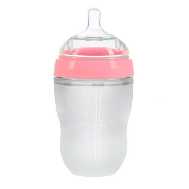 Biberón de silicona antiflatulencia para bebé recién nacido, botella de 4 estilos de gran calibre con asa, suministros para bebé, herramientas de alimentación para leche: 250ML-P-No handle
