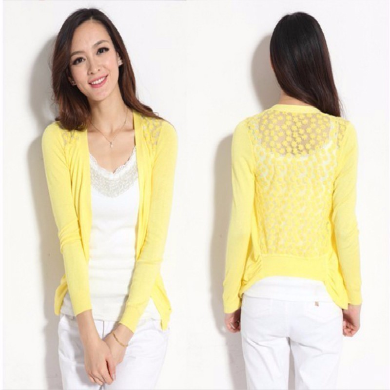 Vrouwen Lady Hollow Kant Gebreide Sweet Candy Kleur Crochet Knit Blouse Top Coat Trui Vest Lange Mouwen Slanke Dunne Out jas: Y