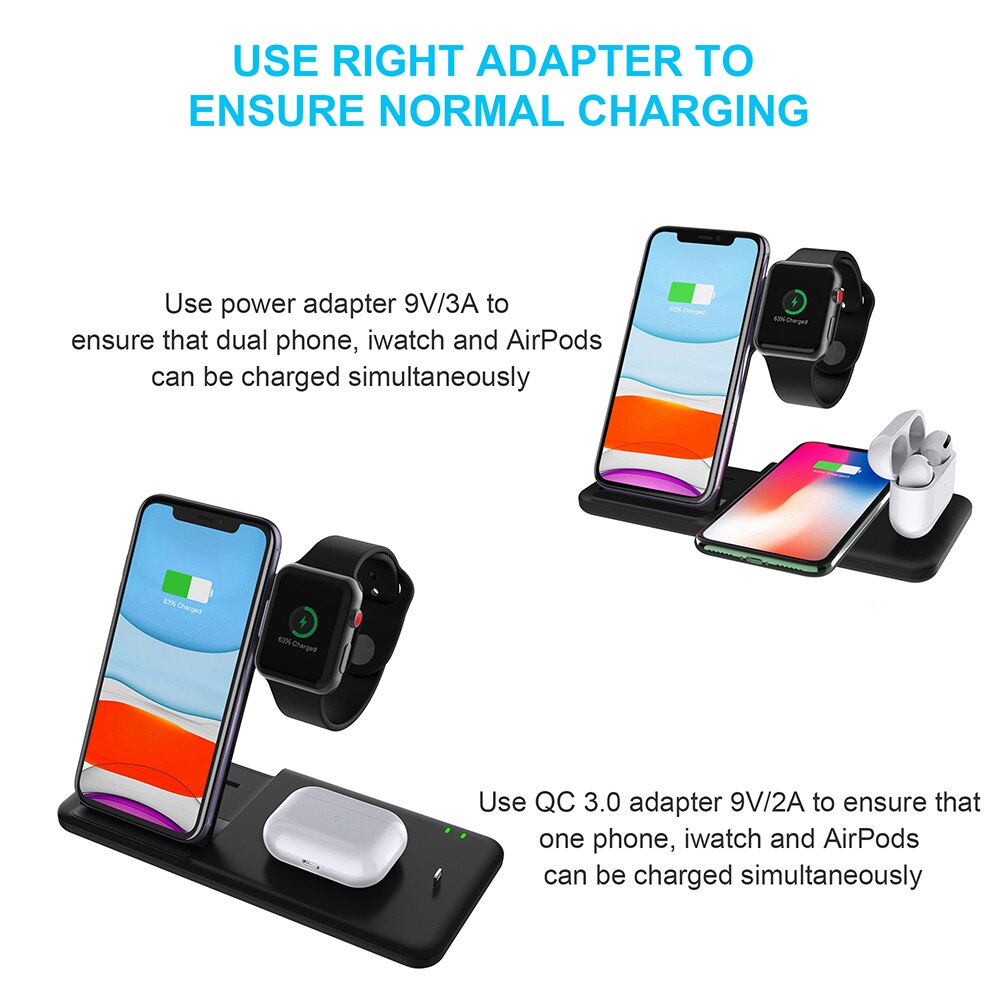 15W Qi Fast Wireless Charger Stand For iPhone 11 XS XR X 8 Samsung S10 S20 4 in 1 Charging Station for Apple Watch Airpods pro