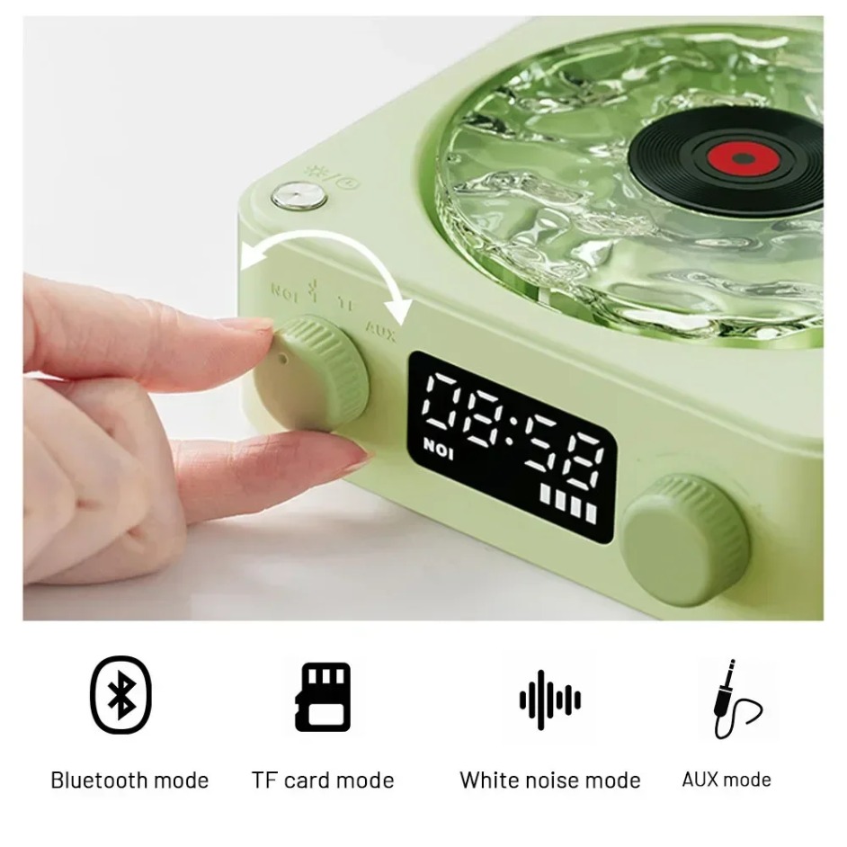 Boxă bluetooth cu player de vinil waves și zgomot alb, platan retro, ajutor pentru somn, difuzor în formă de vitrola cu lumină rgb