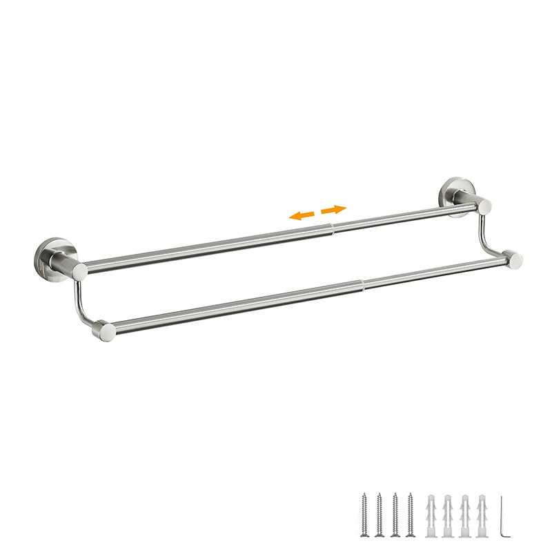 Baderom uttrekkbar håndklestang dobbel svart, krom håndklestativ forlenget tørkehåndklehenger gull, nikkel  el81024d: Gul