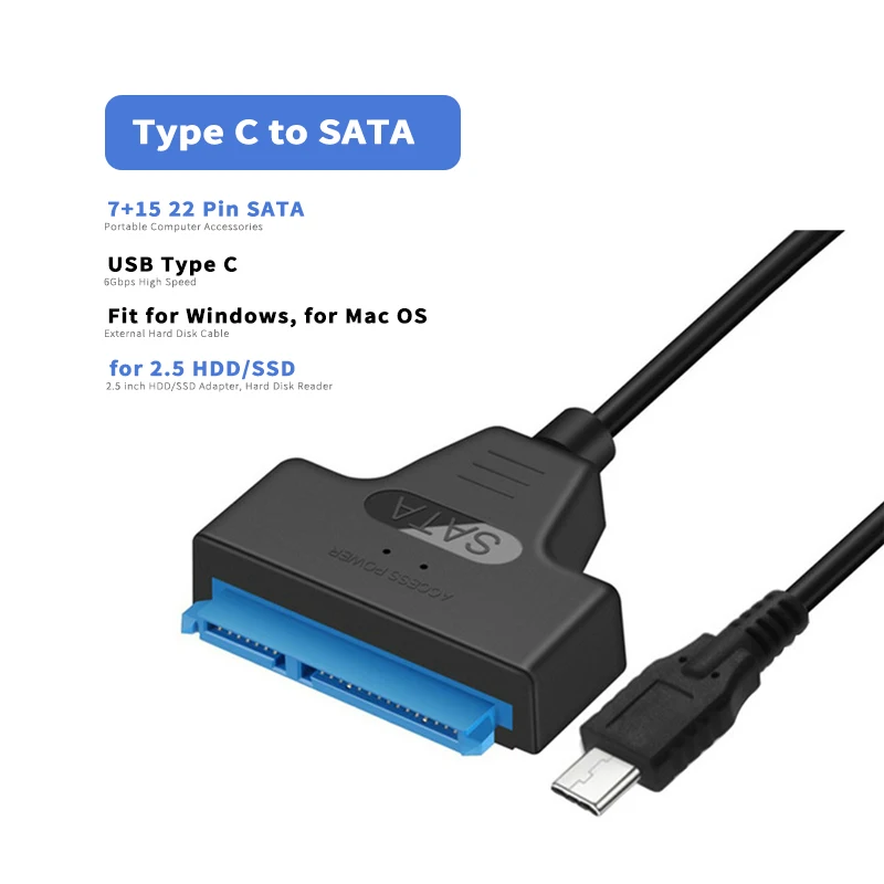 Sata til usb 3.0 / 2.0 /  type c adapterkabel op til  to 6 gbps til 2.5 tommer ekstern harddisk, ssd-harddisk, 22- bens adapter sata iii-kabel: Rød / 0.2m