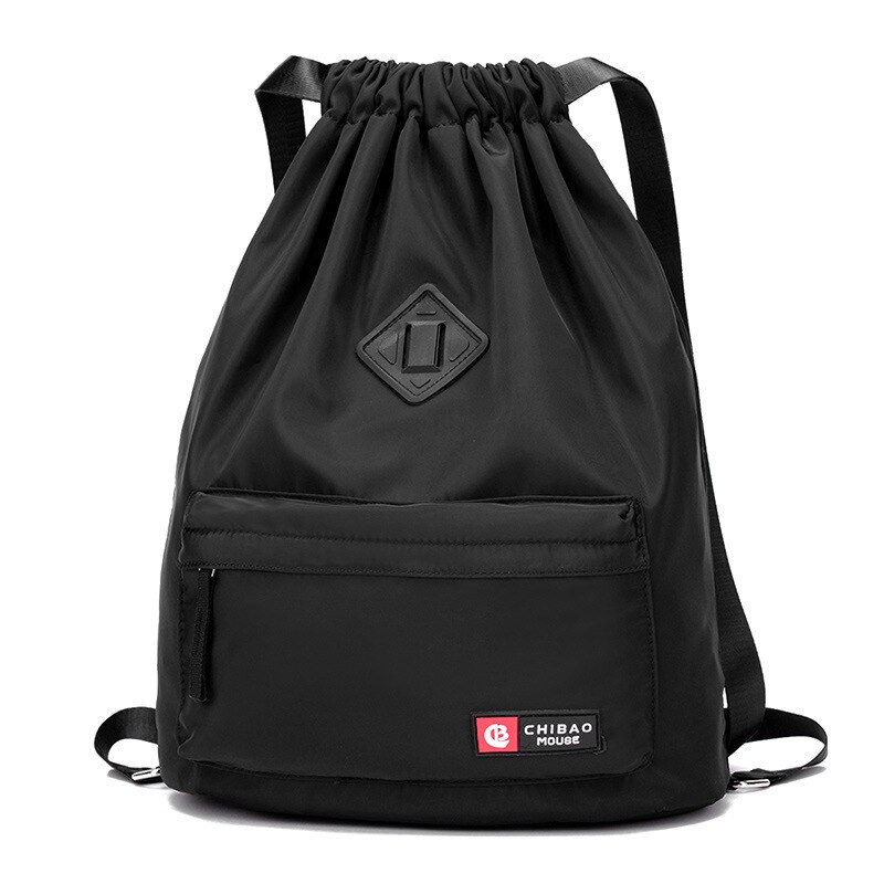 Foldable rope backpacks travel shoulder bag men and women waterproof nylon bagpack drawstring bag sport outdoor modis waterproof: Black