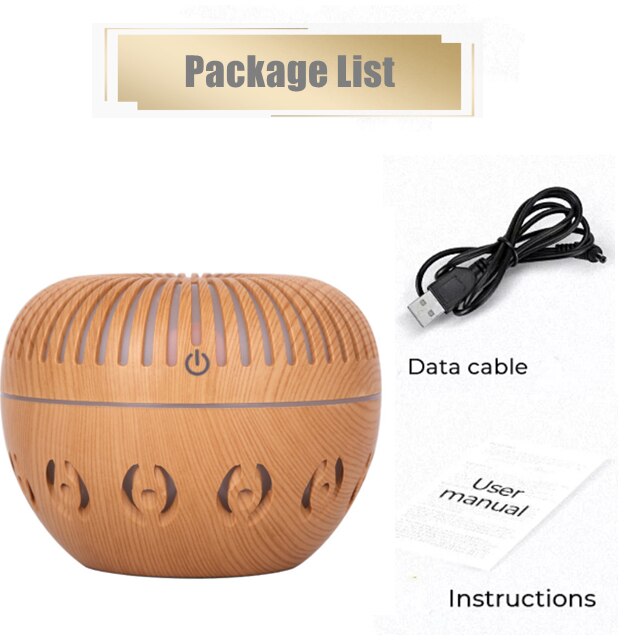 Electric Humidifier Essential Aroma Oil Diffuser Ultrasonic Wood Grain USB Mini Mist Maker LED Light Aromatherap for Home: Shallow wood grain