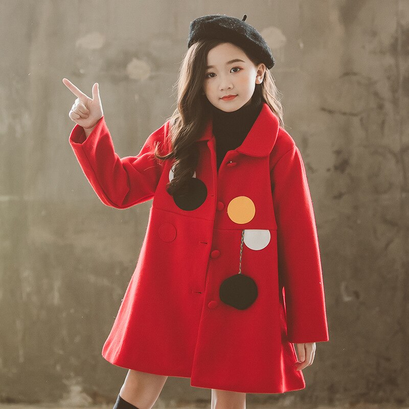 Abrigo de lana grueso para niña, chaquetas largas de invierno, ropa para niño, chaqueta y prendas de vestir, abrigo de lana grande: Rojo / 5 años