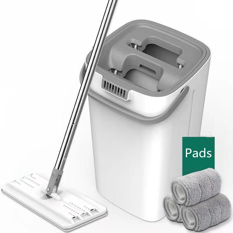 Flat Squeeze Mop and Bucket Hand Free Wringing Floor Cleaning Mop Microfiber Mop Pads Wet or Dry Usage on Hardwood Laminate Tile