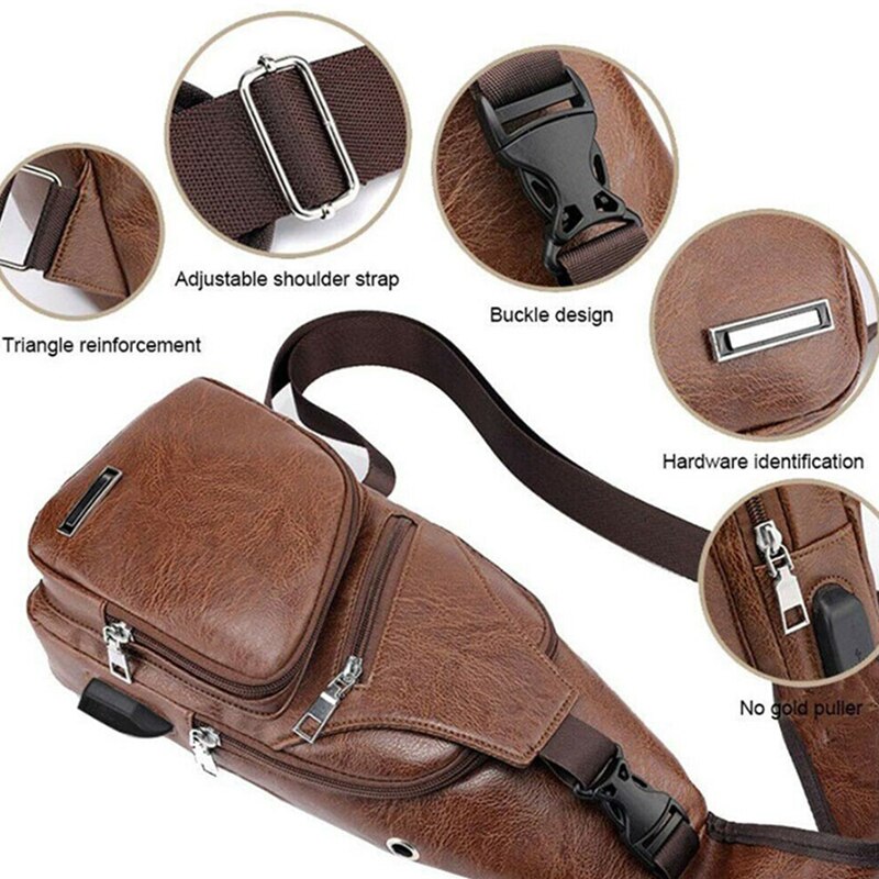 Bolso de pecho de piel auténtica para hombre, bandolera informal, a la , de gran capacidad, para negocios,