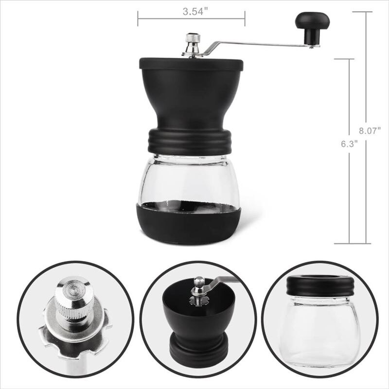 Manual Coffee Grinder With Ceramic Burrs, Hand Coffee Mill With Two Glass Jars Brush And Tablespoon Scoop