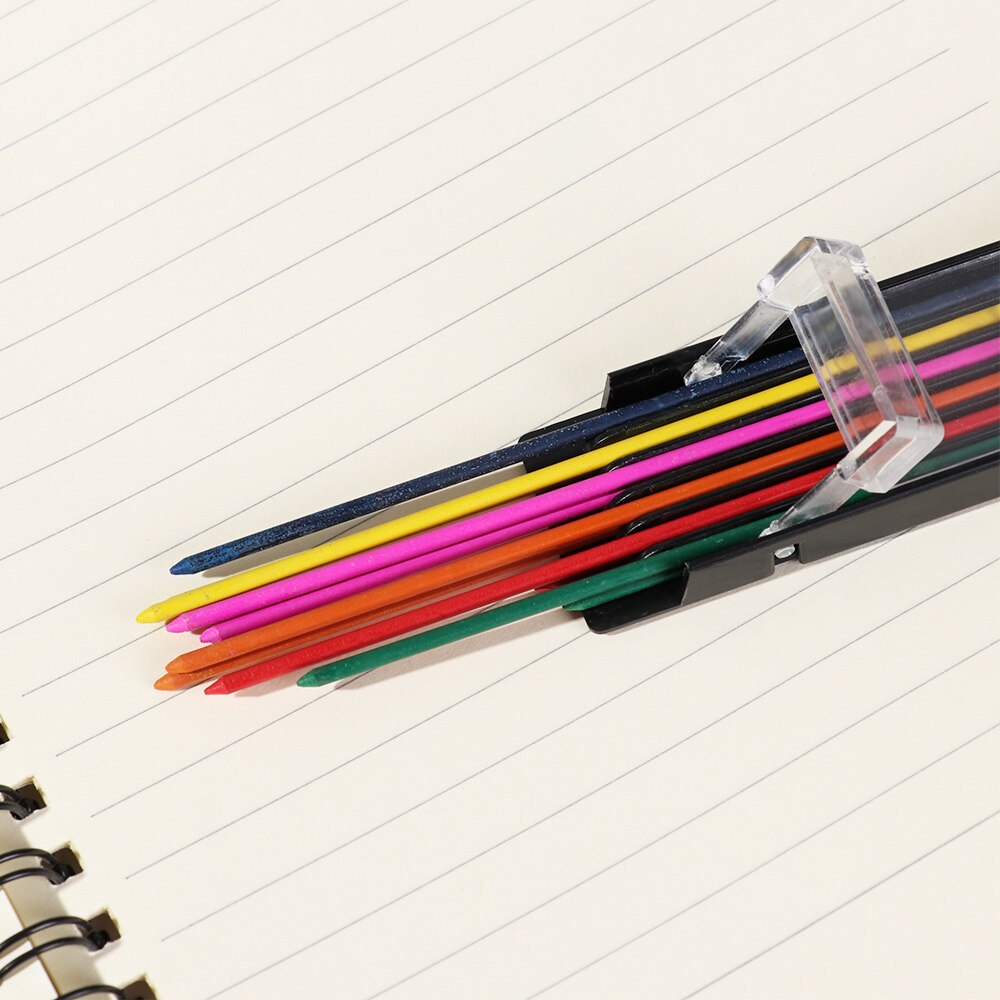 12 PCs/Box Thick 2B Coloured Pencil Lead 2mm Mechanical Pencil Lead Refill Art Sketch Drawing Tools Smooth Automatic Pen Refill