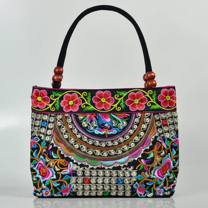 Original Ethnic Style Canvas Embroidered Women's Bag Handheld Small Bag Embroidery Handbags for Women: SKY BLUE