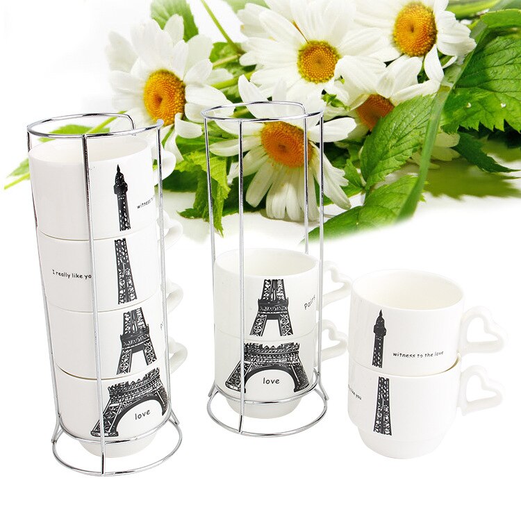 Juego de tazas de superposición de la Torre Eiffel de París, 4 en 1, taza para té y café