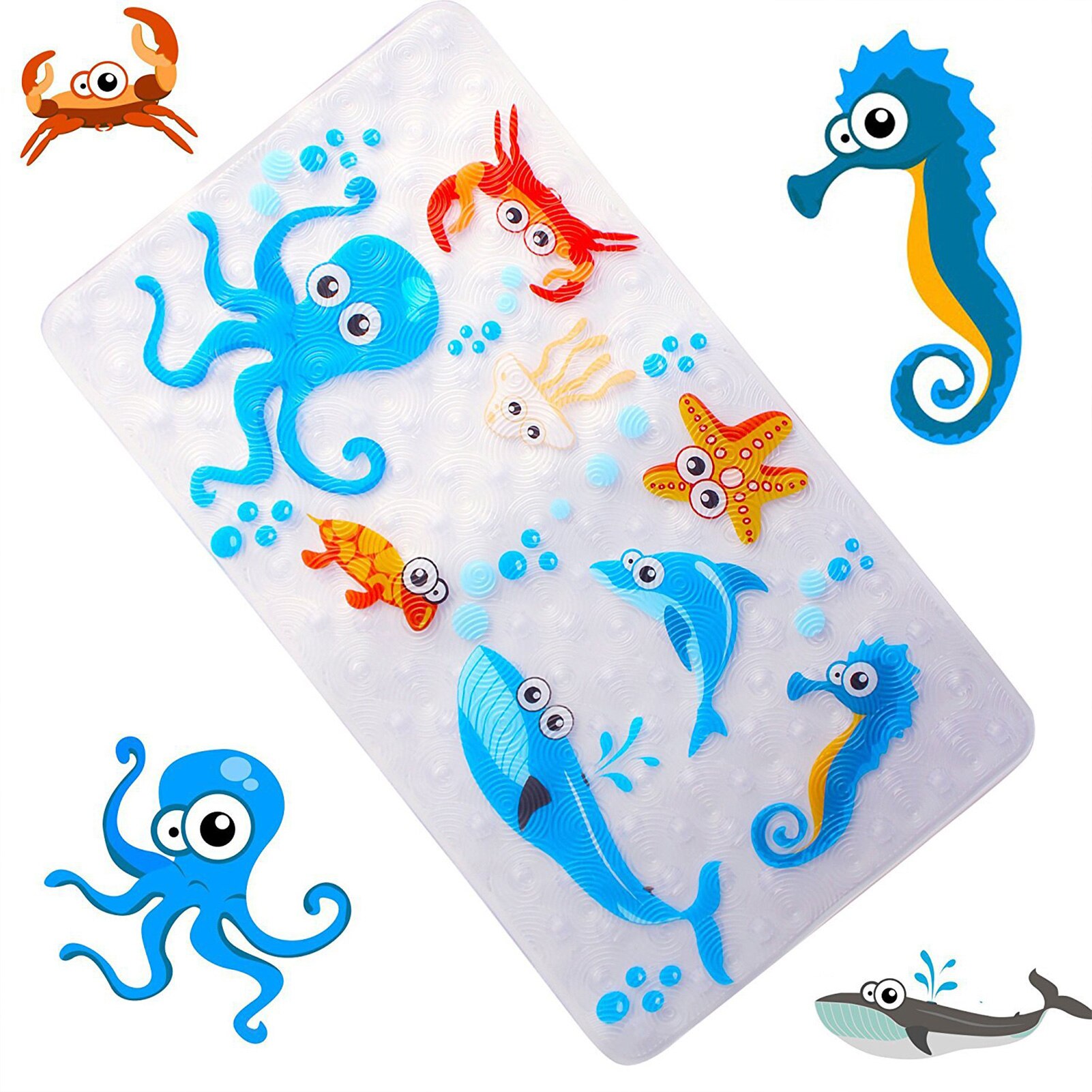 Children Bathroom Non Slip Mat Toilet Shower Room Foot Mat Bathtub Children Cartoon Deep Sea Fish Bath Mat With Suction Cup