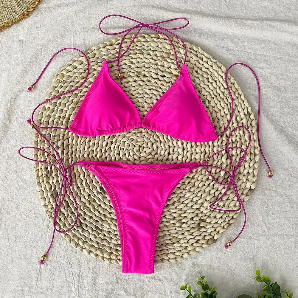 Badedragt kvinder strandtøj badetøj ensfarvet mini bikini sæt mikro bikini sexet badedragt kvindelig brasiliansk biquini badetøj: L / Grøn