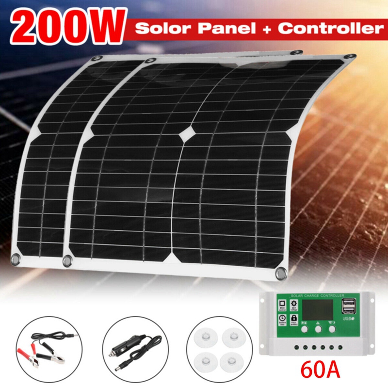 200W Solar Panel Kit 60A 12V Battery Charger with Controller Caravan Boat