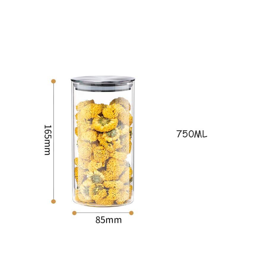 Kitchen Food Glass Storage Container Airtight Glass Food Storage Jar Heat-resistant Glass Jar Container with Stainless Steel Lid: 85x165mm